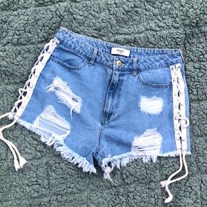 Forever 21 Ripped Tie Up Denim Shorts